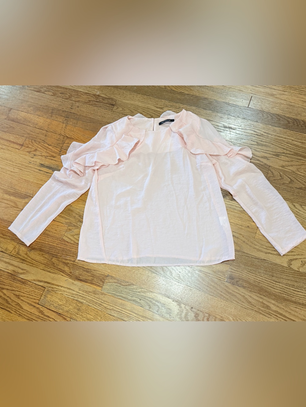 Fornarina Light Pink Ruffle Shoulder Blouse Size XL Made Italy